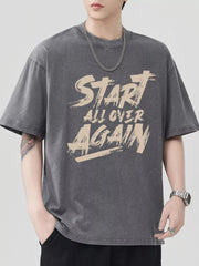 Men's Letter Round Neck Half Sleeve T-Shirt Grey / S