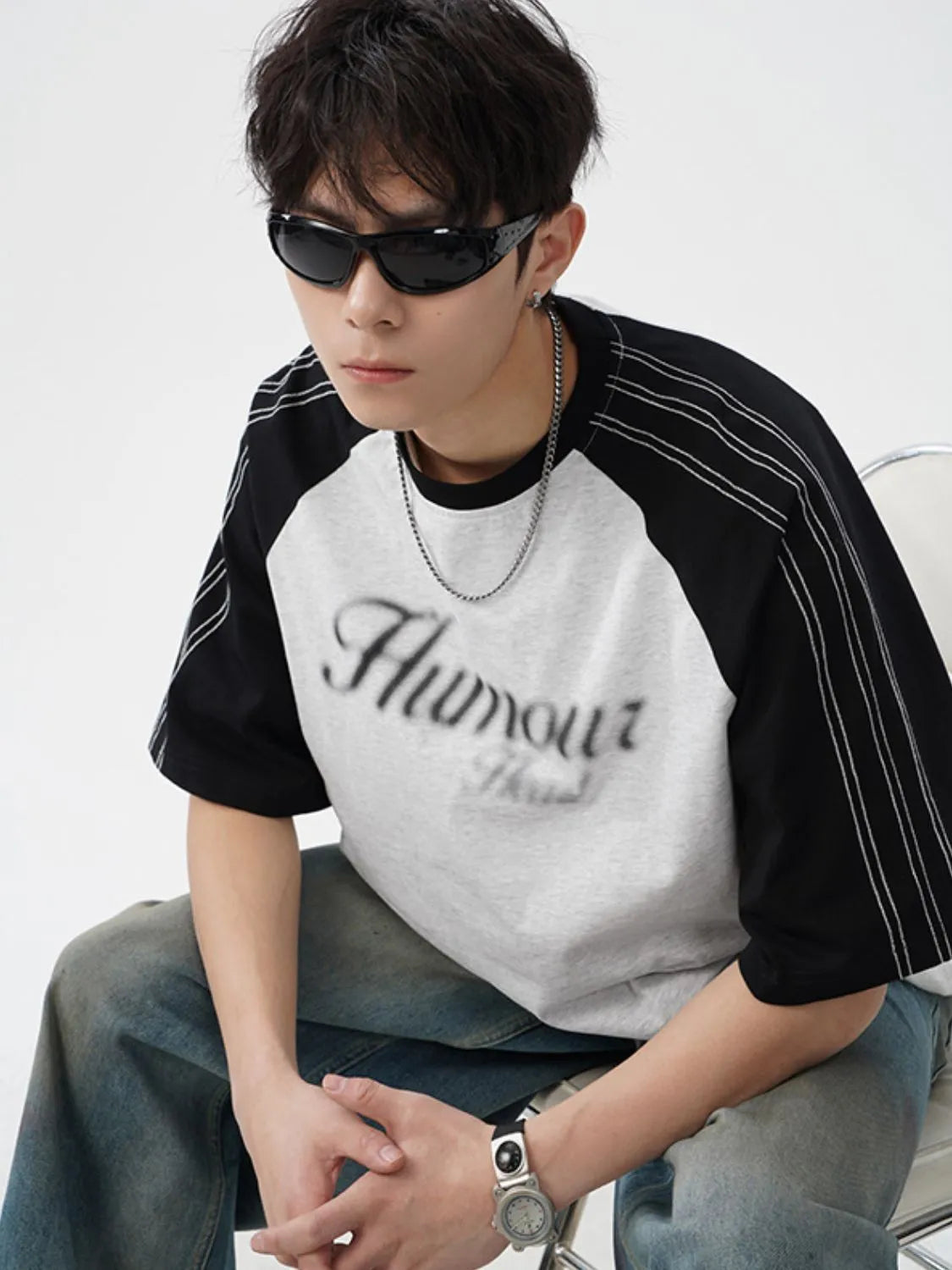 Men‘s Letter Round Neck Half Sleeve T-Shirt Light Gray / M