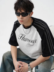 Men‘s Letter Round Neck Half Sleeve T-Shirt Light Gray / M