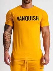 Men's Letter Round Neck Short Sleeve T-Shirt Mustard / M