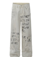 Men's Letter Wide Leg Jeans Apricot / S