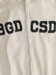Men's Letter Zip Up Long Sleeve Hoodie