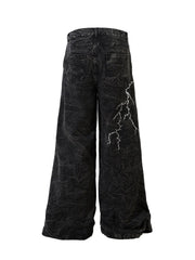 Men's Lightning Pattern Wide Leg Jeans