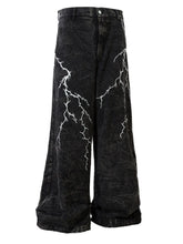 Men's Lightning Pattern Wide Leg Jeans Black / M