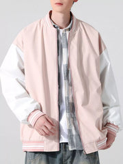 Men's Lightweight Color Block Zip Up Jacket Light Pink / S