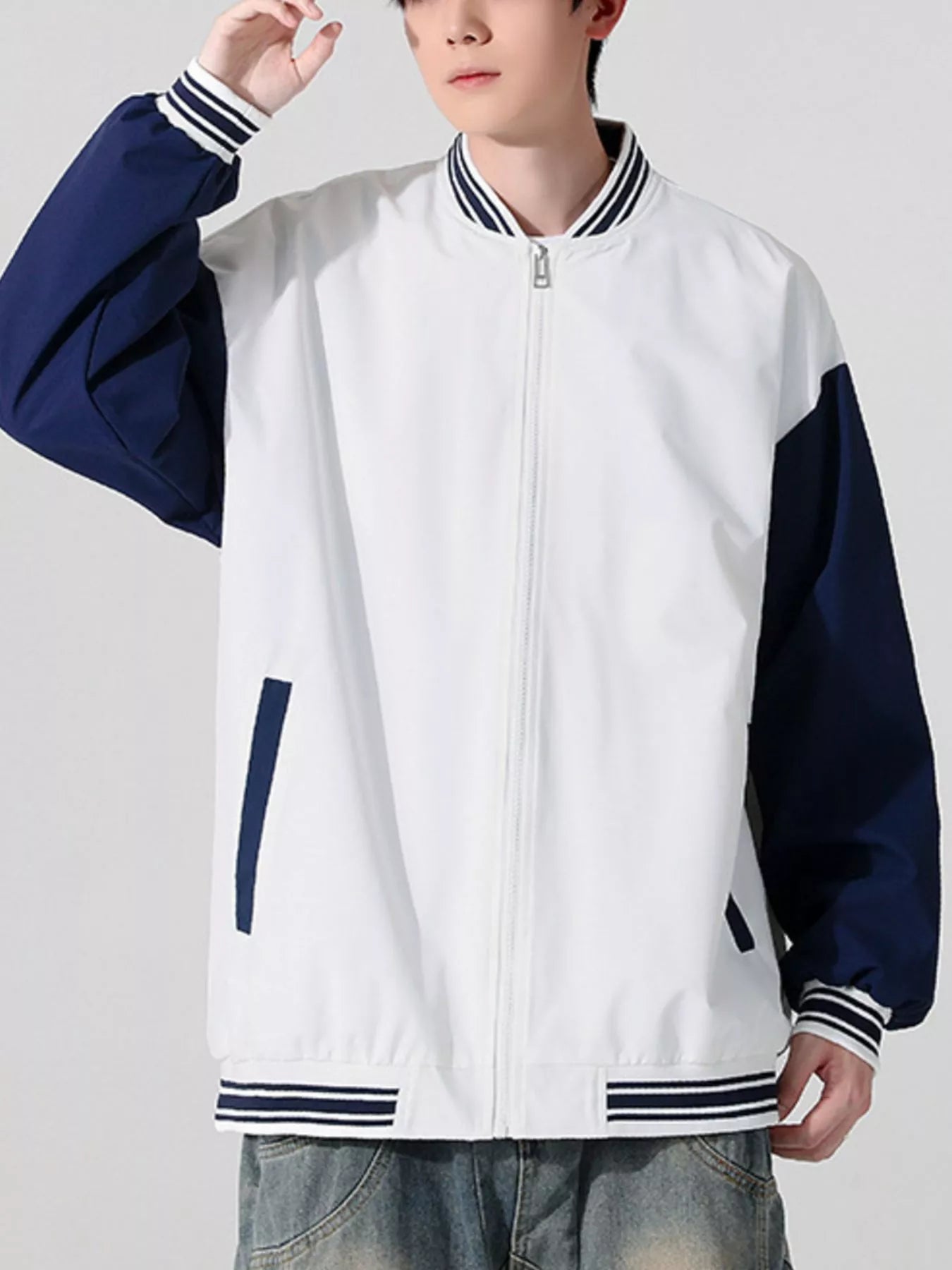 Men's Lightweight Color Block Zip Up Jacket White / S