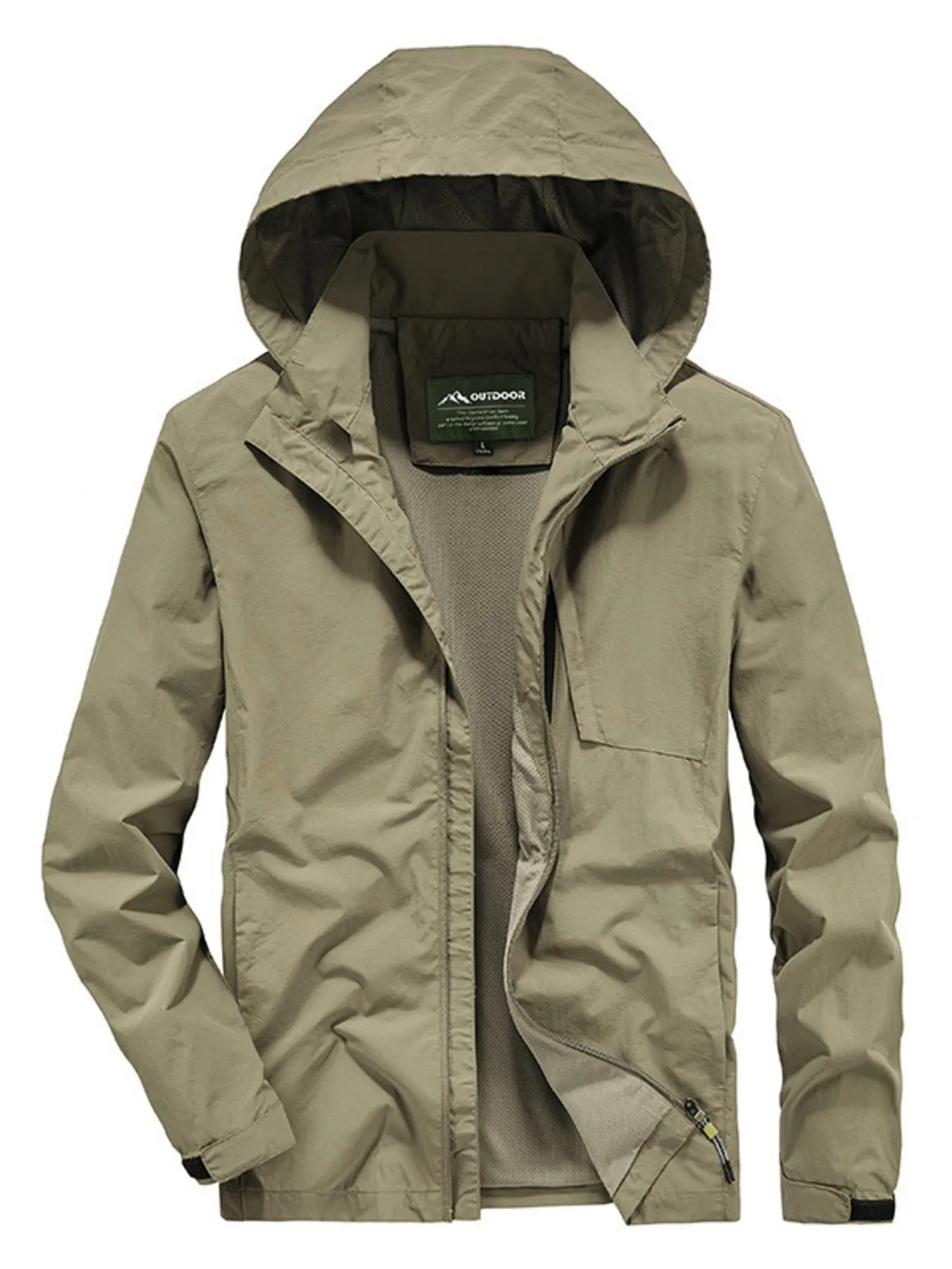 Men's Lightweight Hooded Outdoor Windproof Jacket Khaki / M