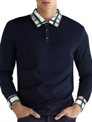 Men's Long Sleeve Plaid Collar Polo Shirt
