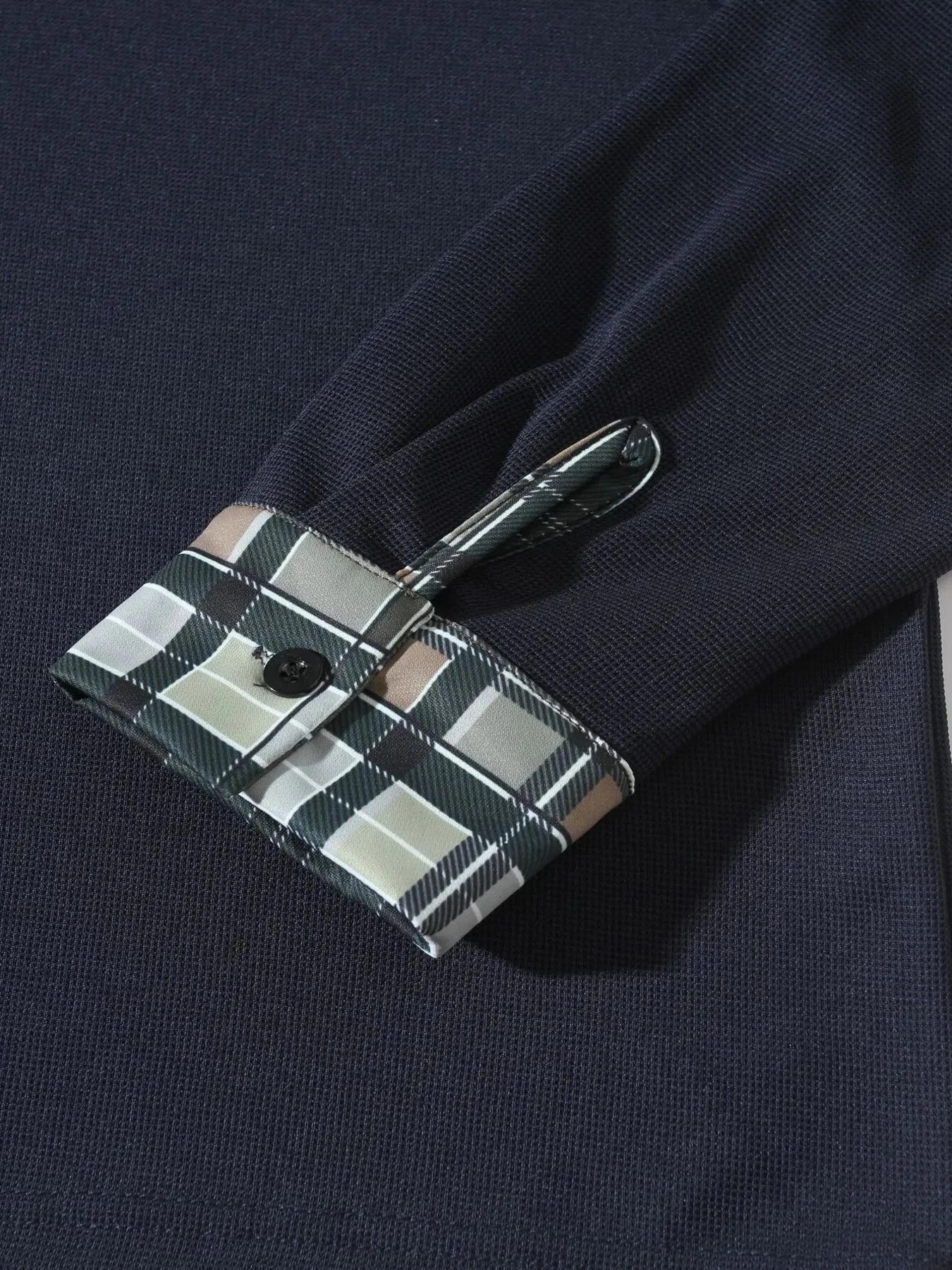 Men's Long Sleeve Plaid Collar Polo Shirt