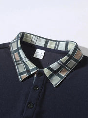 Men's Long Sleeve Plaid Collar Polo Shirt