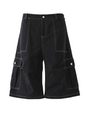 Men's Loose Fit Cargo Denim Shorts Black / S