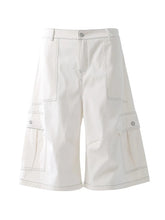 Men's Loose Fit Cargo Denim Shorts White / S