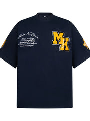 Men's Oversized Letter Short Sleeve T-Shirt Navy Blue / M