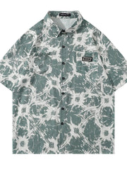 Men's Oversized Printed Button Up Short Sleeve Shirt Green / M