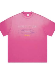 Men's Oversized Round Neck Short Sleeve T-Shirt Rose Red / S