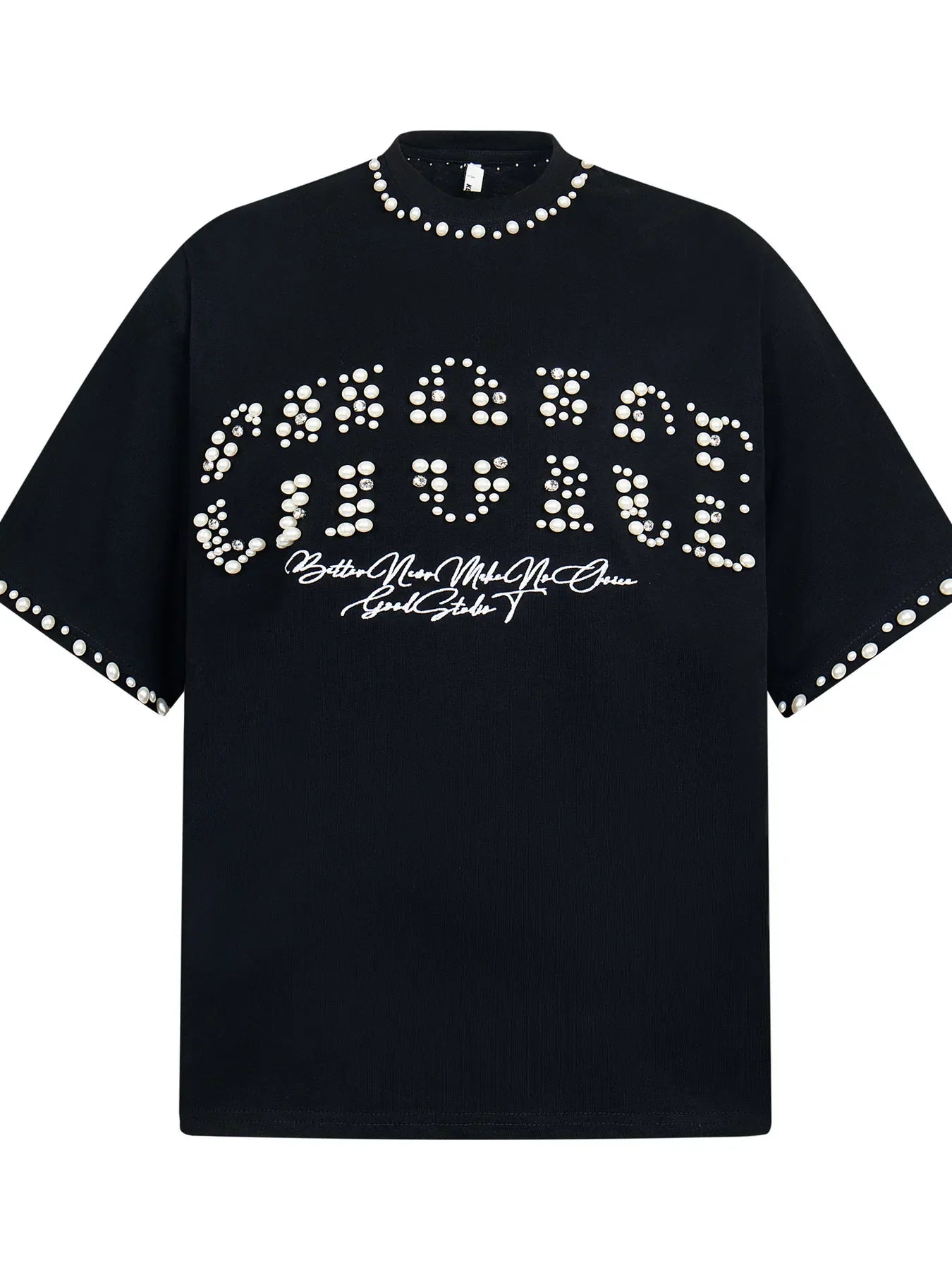 Men's Pearl Detail Round Neck T-Shirt Black / M