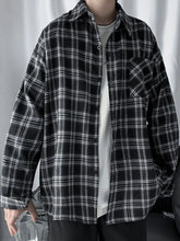 Men's Plaid Button Up Long Sleeve Shirt Black / M