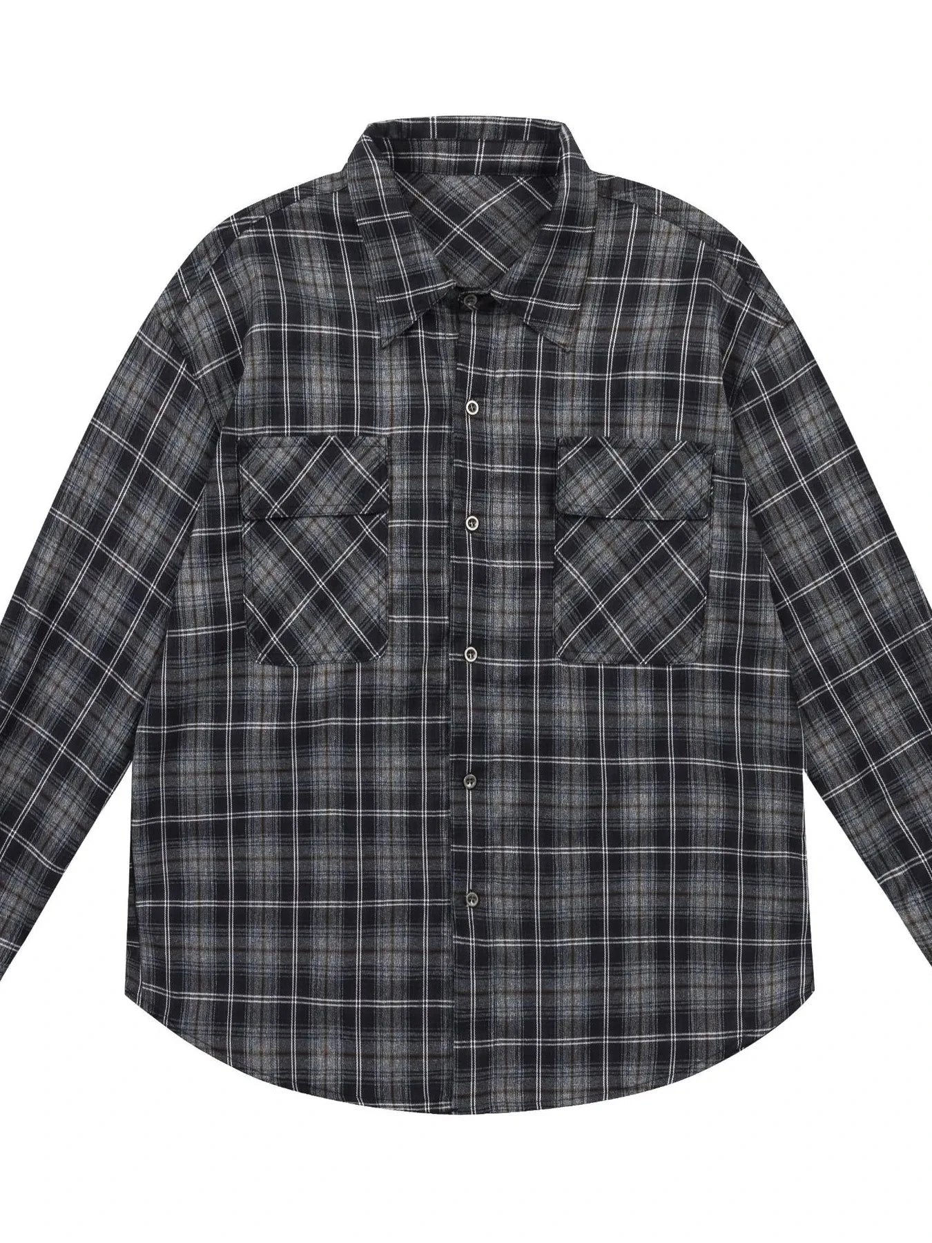 Men's Plaid Button Up Long Sleeve Shirt Black / S