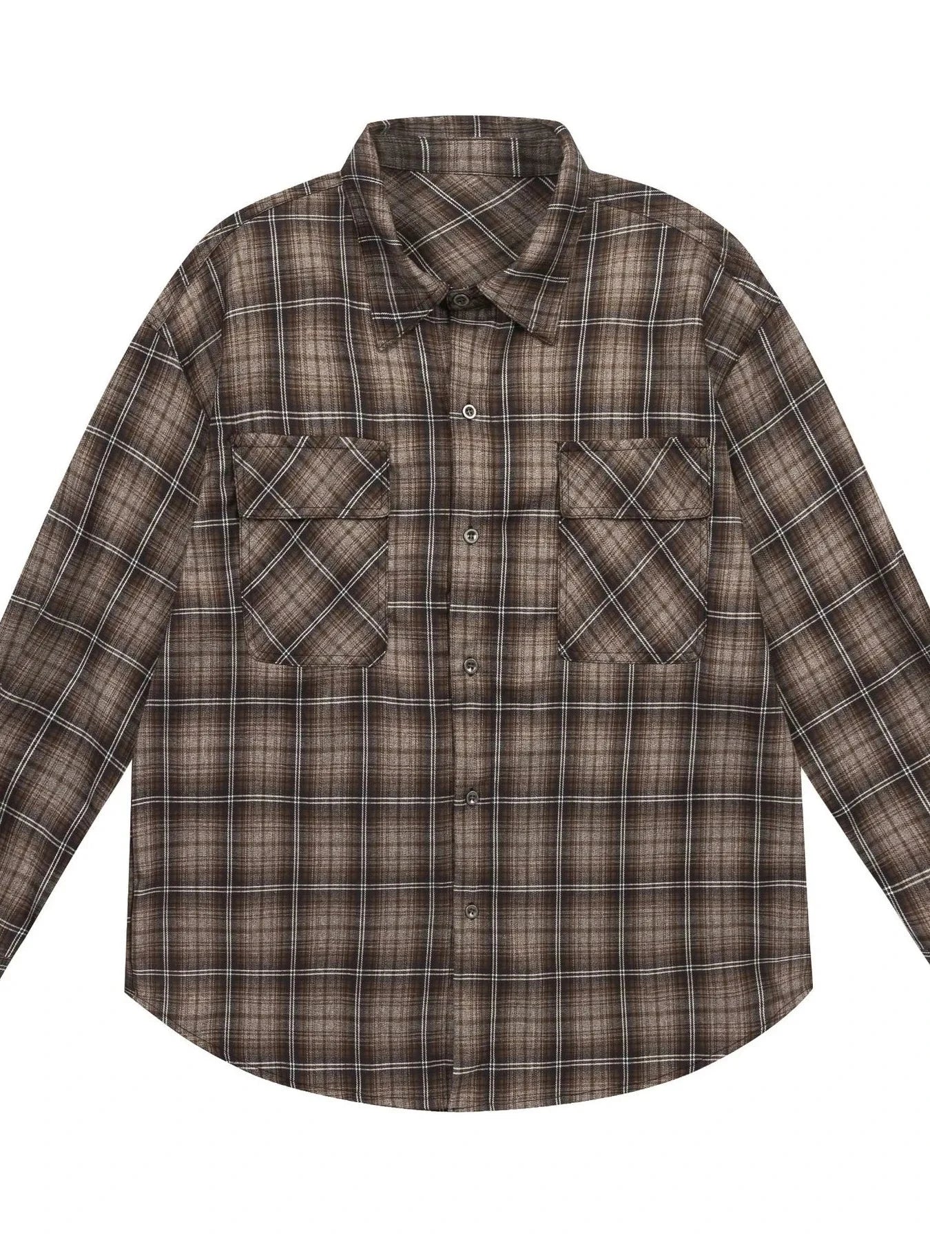 Men's Plaid Button Up Long Sleeve Shirt Coffee / S