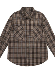 Men's Plaid Button Up Long Sleeve Shirt Coffee / S