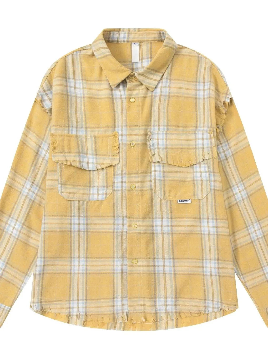 Men's Plaid Button Up Long Sleeve Shirt Yellow / S