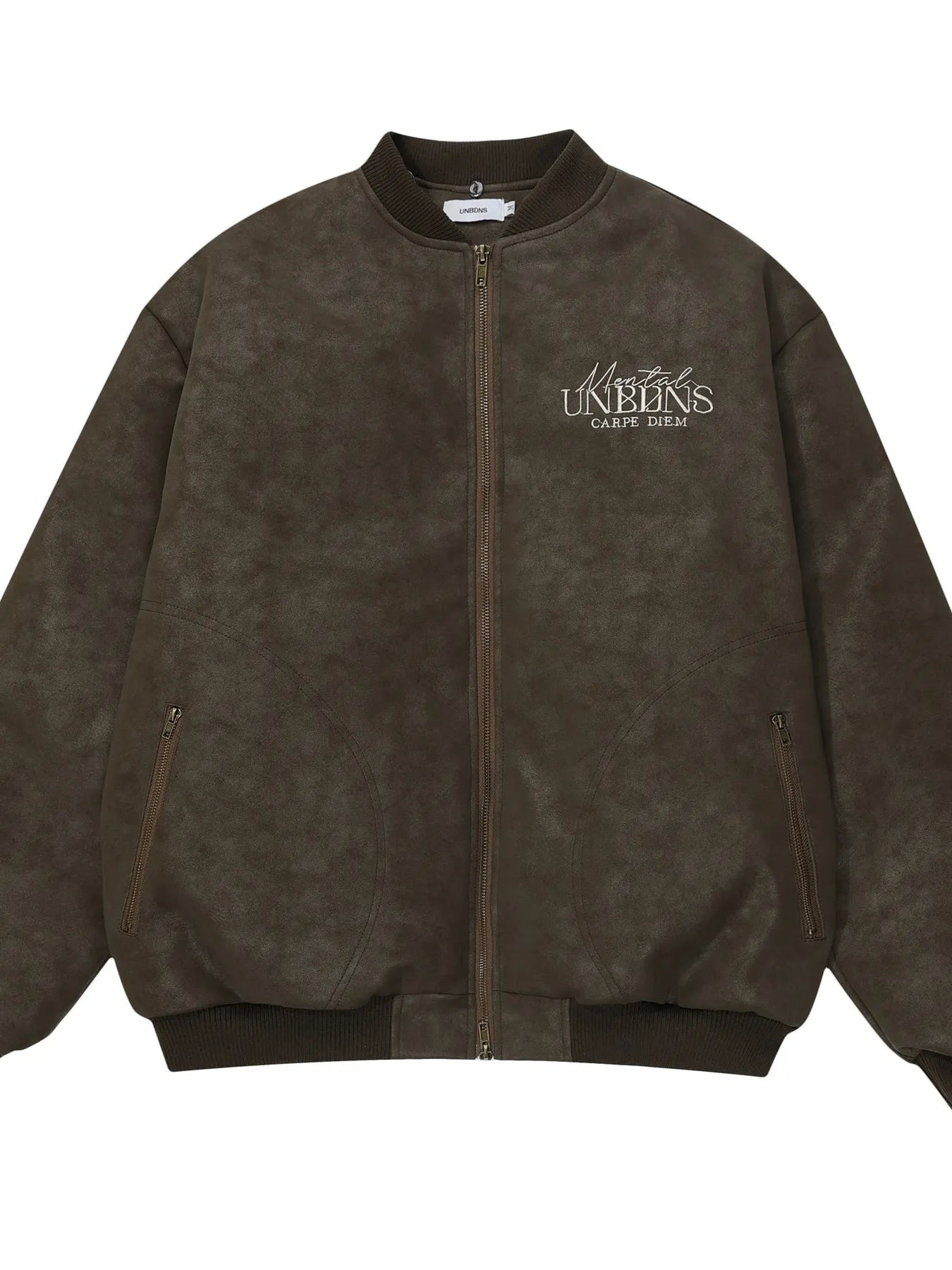 Men's Plaid Collar Detail Zip Up Jacket Brown / M