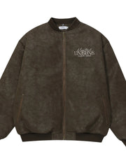 Men's Plaid Collar Detail Zip Up Jacket Brown / M
