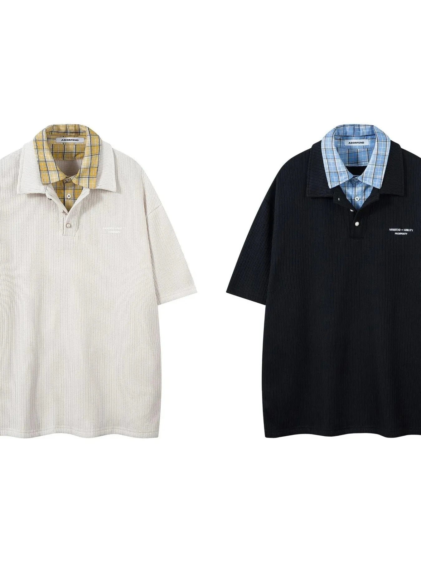 Men's Plaid Collar Short Sleeve Ribbed Polo
