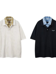 Men's Plaid Collar Short Sleeve Ribbed Polo