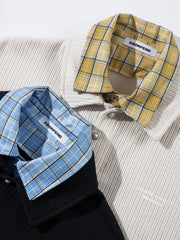 Men's Plaid Collar Short Sleeve Ribbed Polo