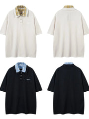 Men's Plaid Collar Short Sleeve Ribbed Polo