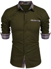 Men's Plaid Collared Neck Long Sleeve Shirt Army Green / S