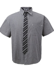 Men's Plaid Short Sleeve Shirt with Striped Tie Black / M