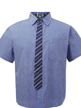 Men's Plaid Short Sleeve Shirt with Striped Tie Blue / M