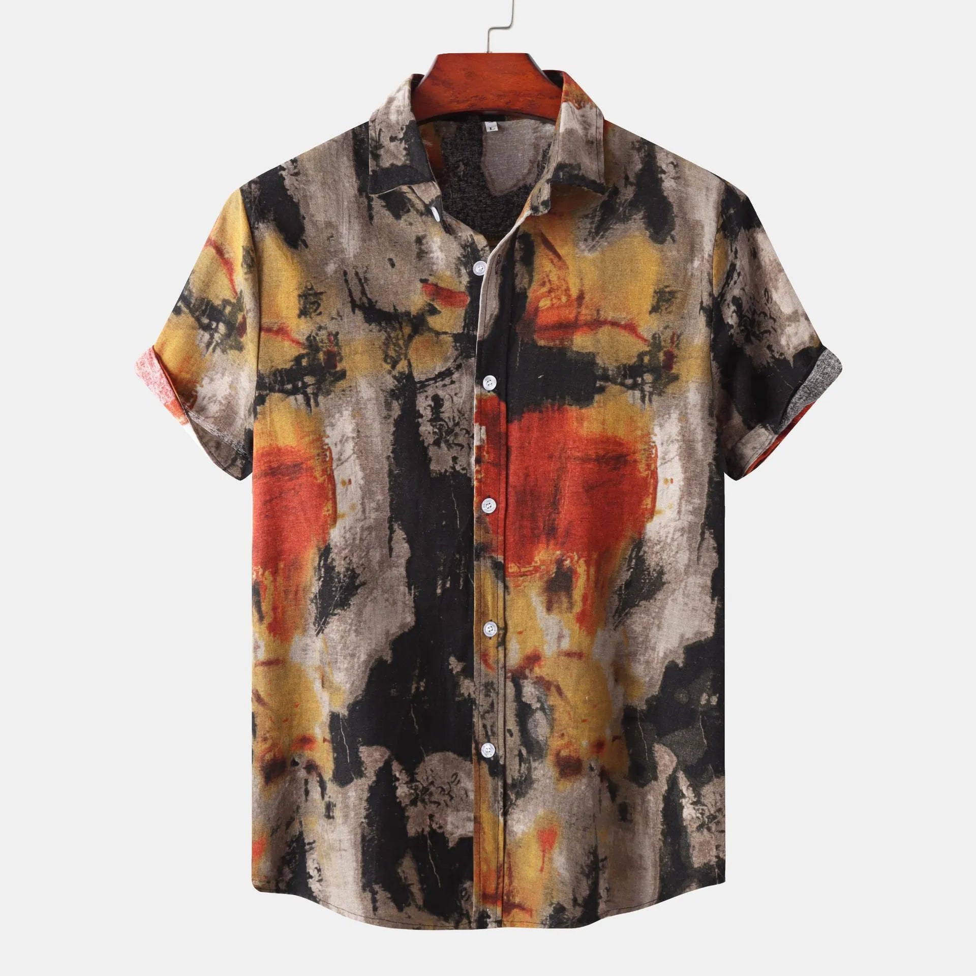 Men's Plus Size Abstract Print Short Sleeve Button-Up Casual Shirt Figure Color / M