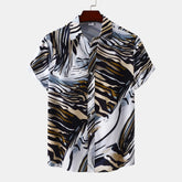 Men's Plus Size Abstract Tiger Print Short Sleeve Button-Up Shirt Camel / M