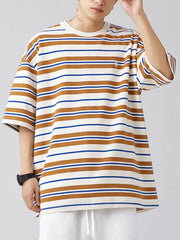 Men's Plus Size Basic style Round Neck Striped T-Shirt
