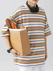 Men's Plus Size Basic style Round Neck Striped T-Shirt Camel / M
