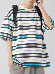 Men's Plus Size Basic style Round Neck Striped T-Shirt Light Blue / M