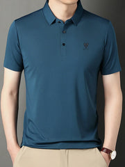 Men's Plus Size Breathable Short Sleeve Polo Peacock Blue / M