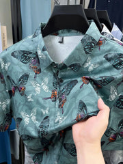 Men's Plus Size Butterfly Print Short Sleeve Polo