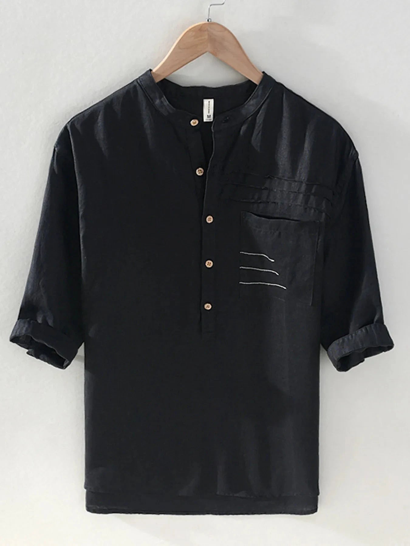 Men's Plus Size Button Detail Half Sleeve Shirt Black / M