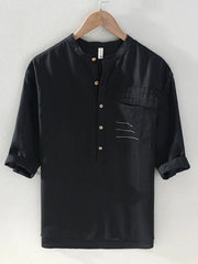 Men's Plus Size Button Detail Half Sleeve Shirt Black / M