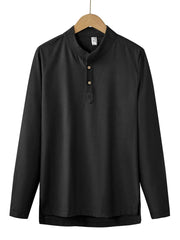 Men's Plus Size Button Detail Long Sleeve Blouse Black / M