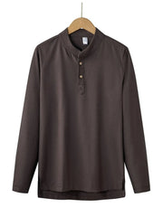 Men's Plus Size Button Detail Long Sleeve Blouse Coffee / M