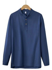 Men's Plus Size Button Detail Long Sleeve Blouse Navy Blue / M