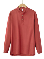 Men's Plus Size Button Detail Long Sleeve Blouse Orange Red / M