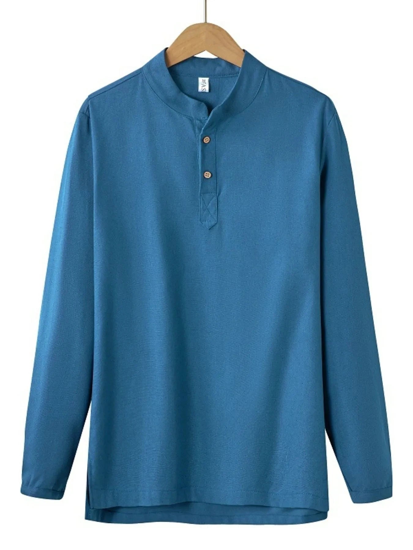Men's Plus Size Button Detail Long Sleeve Blouse Royal Blue / M