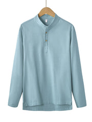 Men's Plus Size Button Detail Long Sleeve Blouse Sky Blue / M