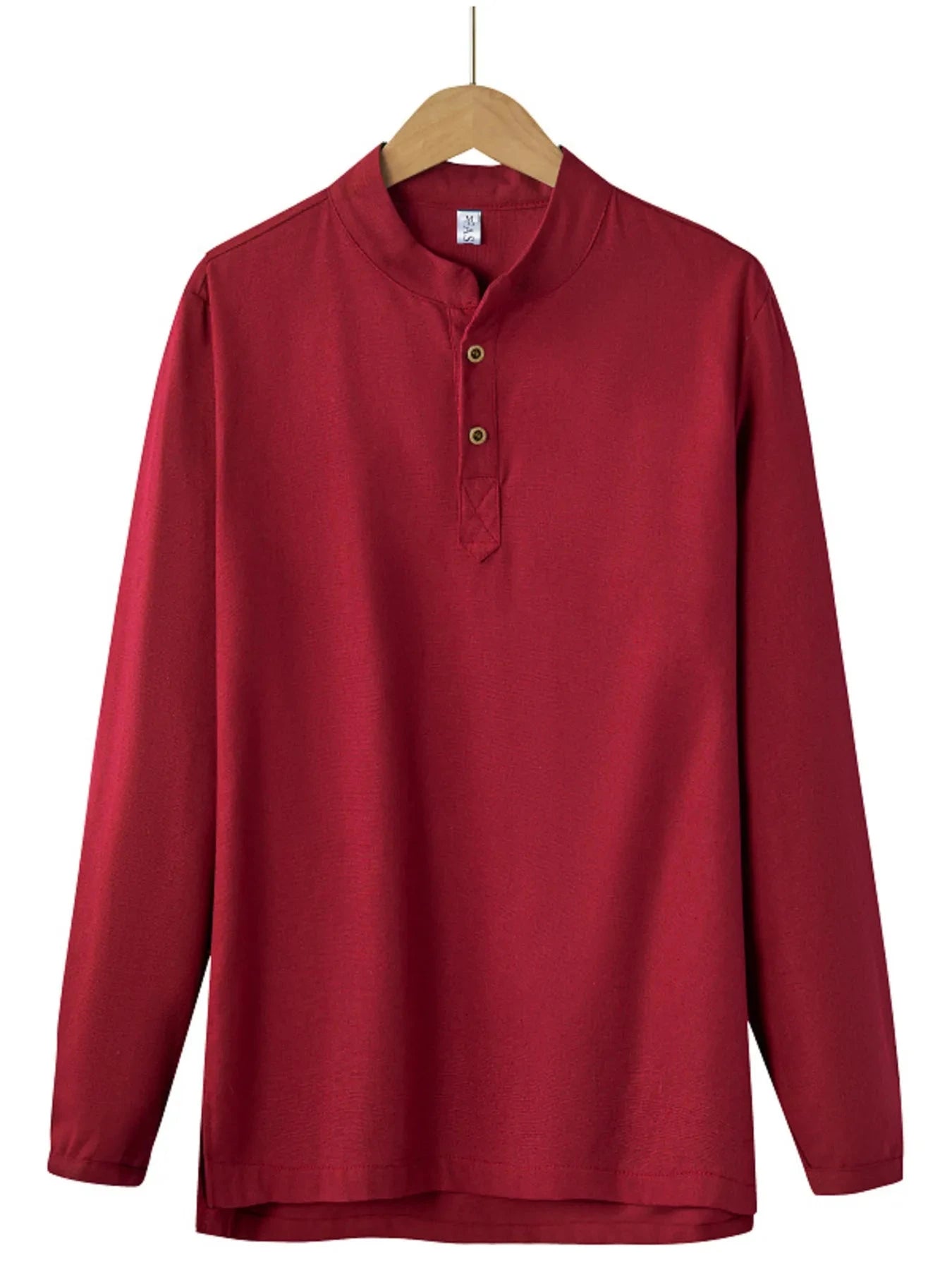 Men's Plus Size Button Detail Long Sleeve Blouse Wine Red / M